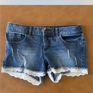 No Boundaries Denim Shorts with Lace Trim